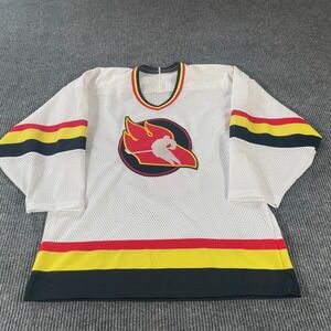 VTG Hockey Jersey Adult Small White Goalie Flames Patch Retro 90s Bates 1 Mens‎